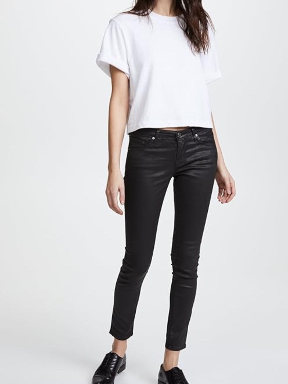 AG Adriano Goldschmied Farrah Skinny Ankle Black Coated Jeans Size 31R